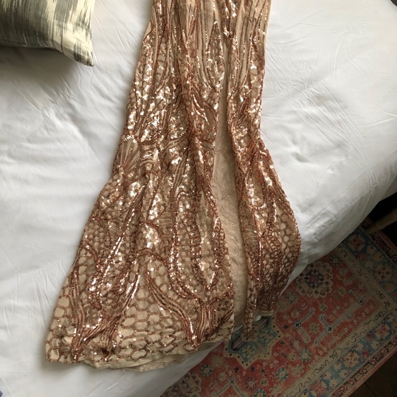 Sequins and Mesh Rose Gold Gown - Picture 6 of 16